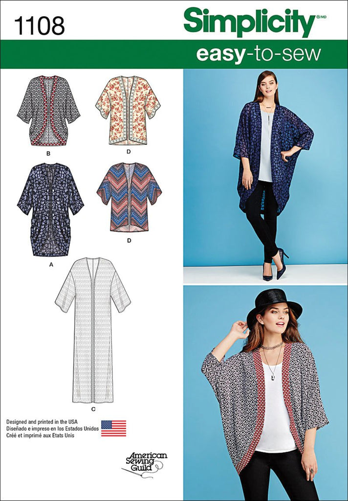 SIMPLICITY Patterns 1108 Misses' Kimono's in Different Styles, A (XXS-XS-S-M-L-XL-XXL)