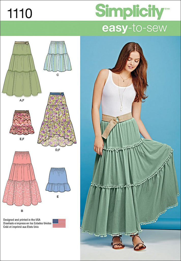 SIMPLICITY Patterns 1110 Misses' Tiered Skirt with Length Variations, A (XXS-XS-S-M-L-XL-XXL)