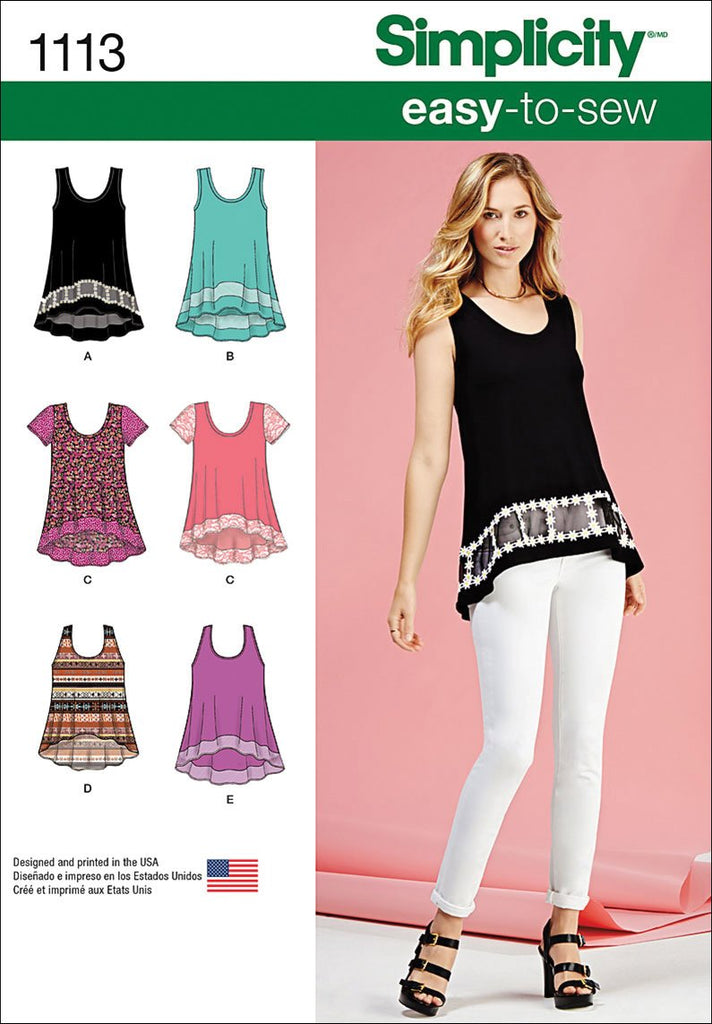 SIMPLICITY Patterns 1113 Misses' Easy-To-Sew Knit Tops, A (XXS-XS-S-M-L-XL-XXL)