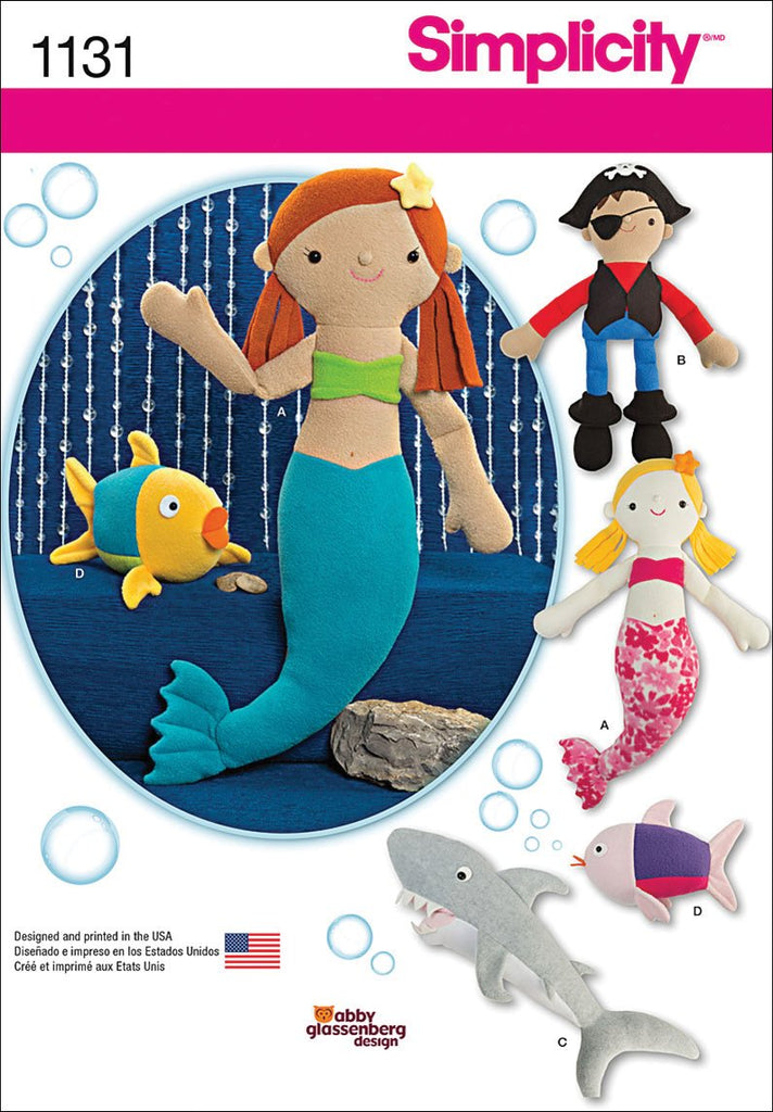 SIMPLICITY Patterns 1131 Stuffed Mermaid, Pirate, Shark and Fish, One Size