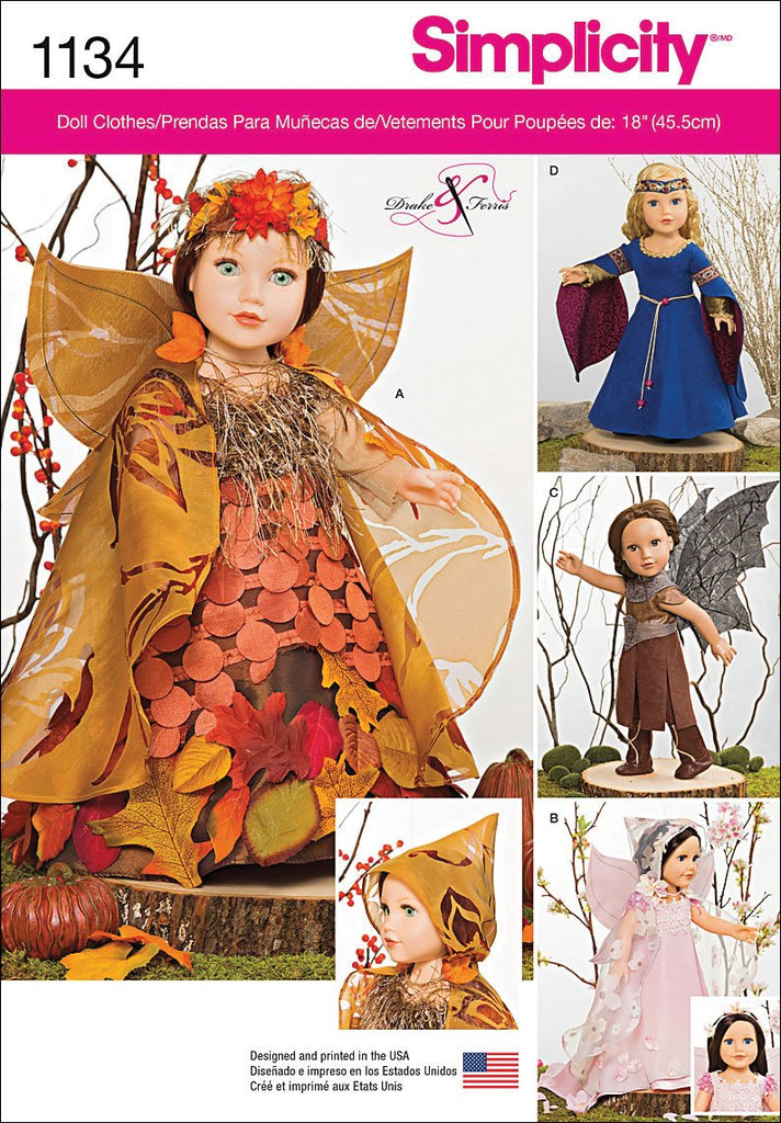 SIMPLICITY Patterns 1134 Mystical Clothes for 18" Dolls, One Size