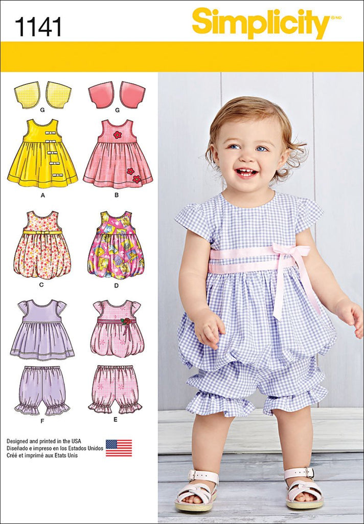 SIMPLICITY Patterns 1141 Babies' Dresses, A (XXS-XS-S-M-L)