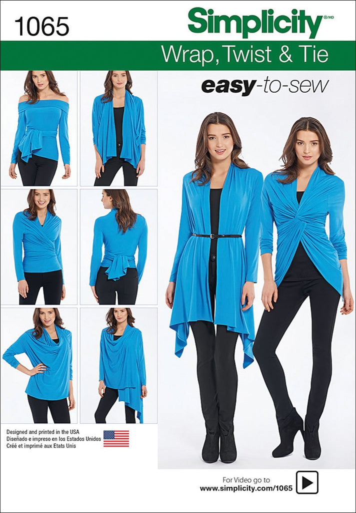 SIMPLICITY 1065 Misses' Wrap, Twist & Tie Knit Cardigan Sewing Template, Size A (XS-S-M-L-XL)