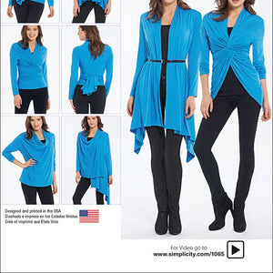 SIMPLICITY 1065 Misses' Wrap, Twist & Tie Knit Cardigan Sewing Template, Size A (XS-S-M-L-XL)