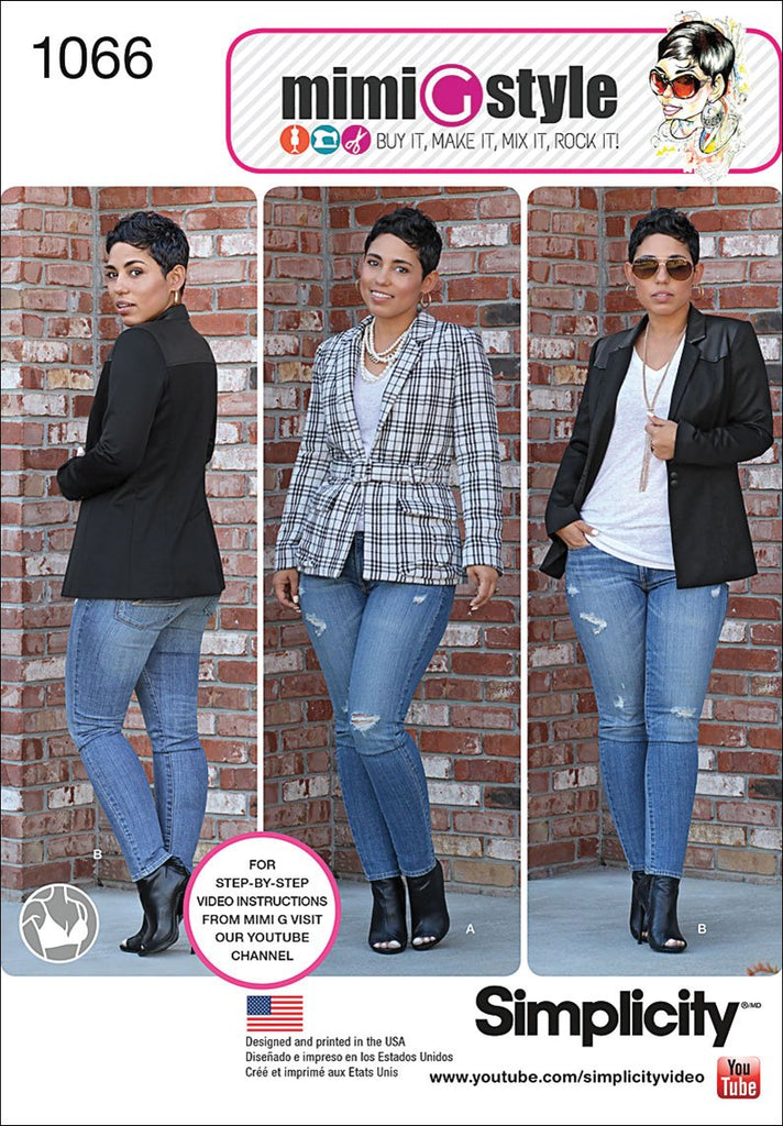 SIMPLICITY 1066 Misses' Lined Jacket Mimi G Collection Sewing Template, Size U5 (16-18-20-22-24)