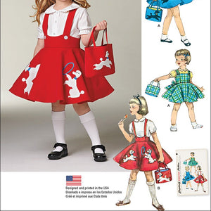 SIMPLICITY 1075 Child's Jumper, Skirt & Bag Sewing Template, Size A (3-4-5-6-7-8)