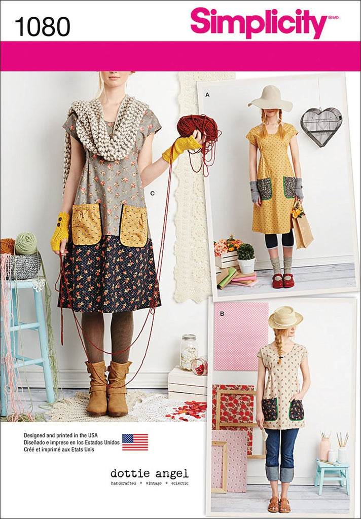 Simplicity Pattern 1080 Misses' Dress or Tunic by Dottie Angel, Size A (XS-S-M-L-XL)