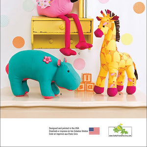 SIMPLICITY 1082 Stuffed Hippo, Giraffe & Flamingo Sewing Template, Size OS (One Size)