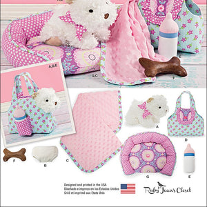 SIMPLICITY 1083 Stuffed Puppy & Accessories Sewing Template, Size OS (One Size)