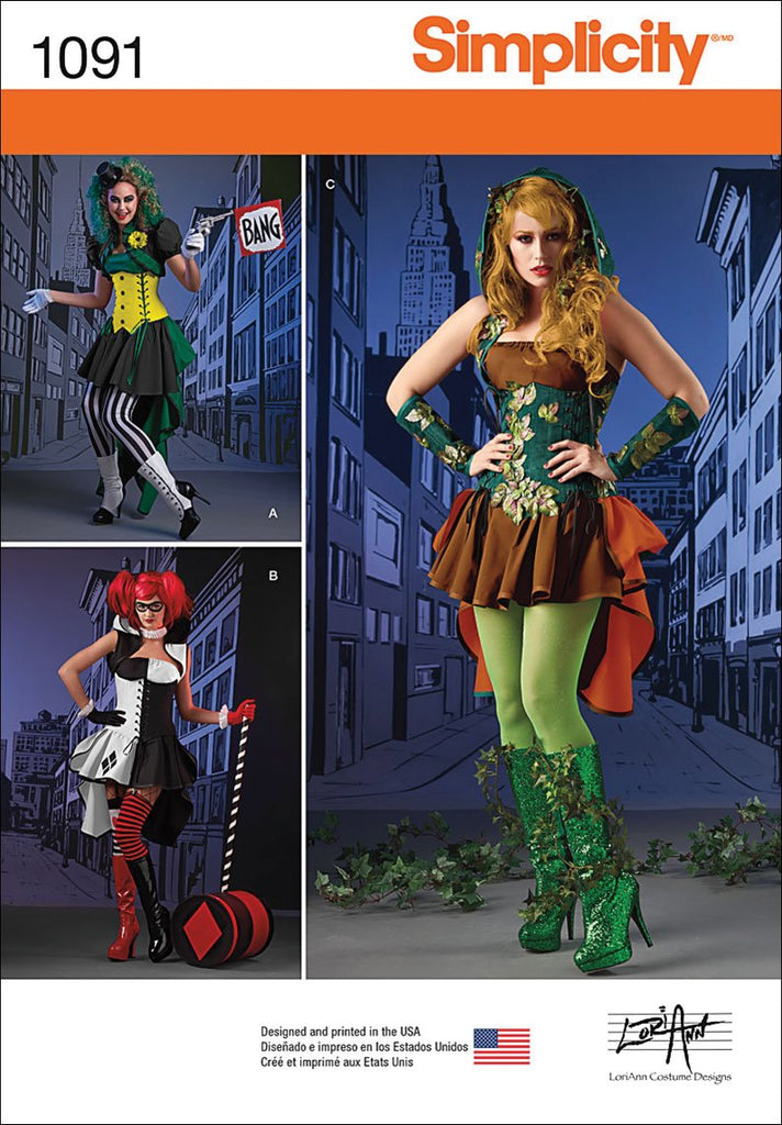 SIMPLICITY 1091 Misses' Super Villainess Costumes Sewing Template, Size H5 (6-8-10-12-14)