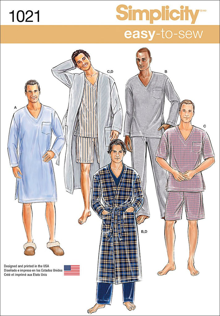Simplicity Creative Patterns US1021A Mens Classic Pajamas and Robe, Size A (XS-S-M-L-XL)