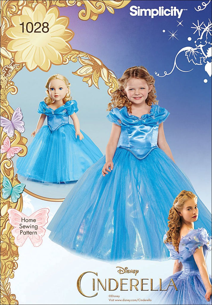 Simplicity Creative Patterns US1028A Disney Cinderella Costume for Child and 18" Doll, Size A (3-4-5-6-7-8)