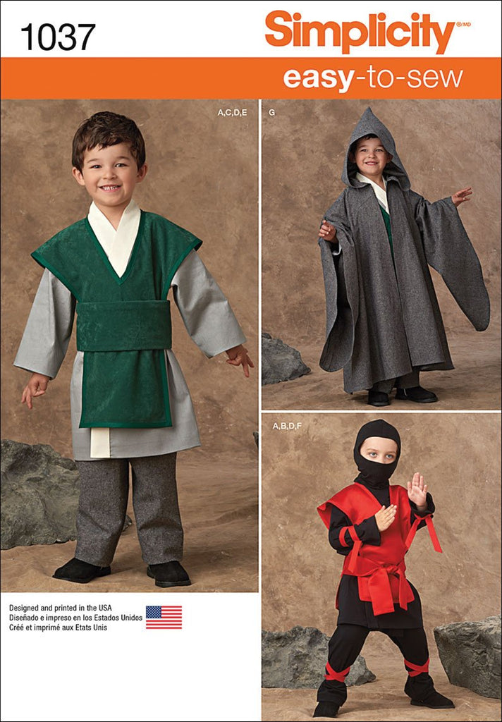Simplicity Creative Patterns US1037A Boys Easy to Sew Costumes, Size A (3-4-5-6-7-8)