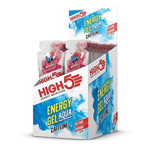 HIGH5 Energy Gel Aqua Caffeine Liquid Quick Release Energy On The Go from Natural Fruit Juice (20 x 66g Sachets) (Berry)