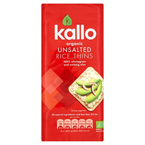 Kallo Thin Rice Cakes No Added Salt 130g x 4 (Pack of 4)