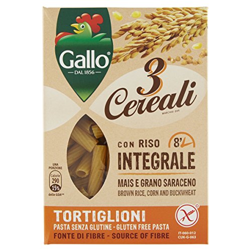 Rooster Rice Tortiglioni 3 Cereals with Integral Rice, Corn and Buckwheat - Pack of 250 gr