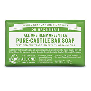 DR BRONNER`S PURE CASTILE SOAP BAR 140g -GREEN TEA (3 PACK)
