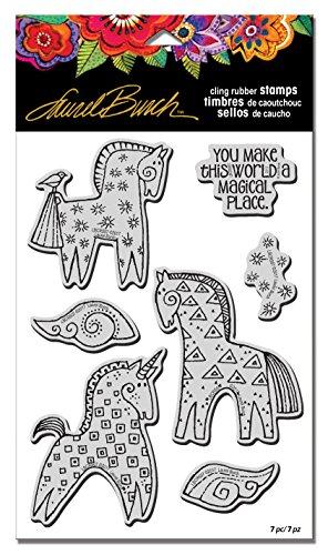 STAMPENDOUS LBCRS07 Laurel Burch Cling Stamp Set, Magical Horses W/Template