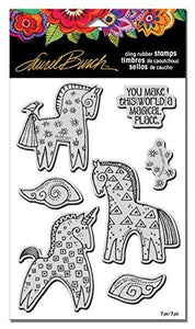 STAMPENDOUS LBCRS07 Laurel Burch Cling Stamp Set, Magical Horses W/Template