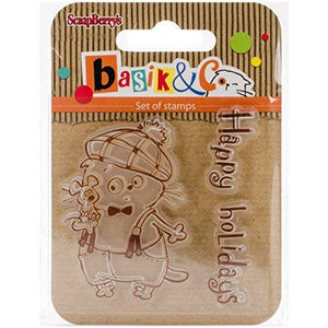 Scrapberry's Basik's New Adventure Clear Stamps 2.7"X2.7"-Happy Holidays