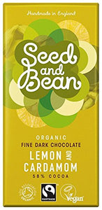 SEED & BEAN Organic & Fairtrade Dark Chocolate 58% Lemon & Cardamon Bar 85g (PACK OF 8)