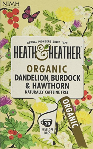 Heath & Heather Organic Dandelion Burdock and Hawthorn Teabags (Pack of 6, Total 120)