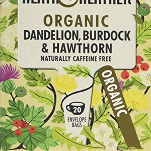 Heath & Heather Organic Dandelion Burdock and Hawthorn Teabags (Pack of 6, Total 120)