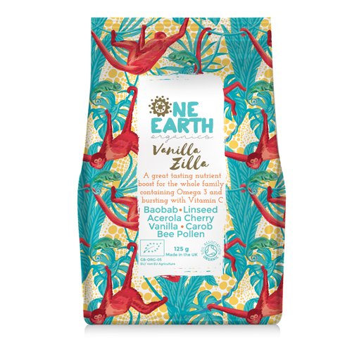 One Earth Organics Vanilla Zilla Superfood Blend Powder, 24 servings, High in Omega 3, Baobab | Golden Linseed| Acerola Cherry | Carob | Bee Pollen
