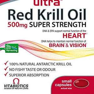 Ultra 500mg Red Krill Oil Capsules - Pack of 30 capsules (Packaging May Vary)