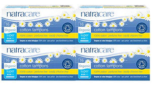 Pack of 4 x Natracare Organic Cotton Tampons Super - 16 Tampons
