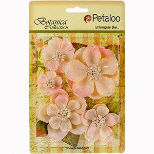 PETALOO Botanica Sparkling Glitter Magnolia Mix 5/Pkg, 1.25" to 2.75"