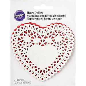 Wilton Paper Doilies, 4-Inch, Red and White Heart, 12-Pack