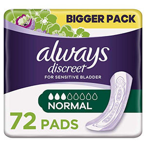 Always Discreet Incontinence Pads for Women, Normal, 72 Moderate Absorbency Pads