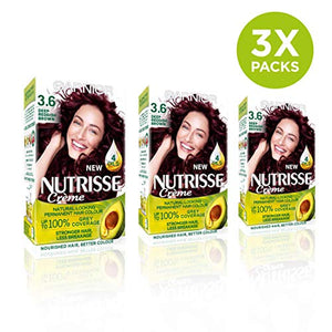 Garnier Nutrisse Permanent Hair Dye, 3.6 Deep Reddish Brown, Pack of 3
