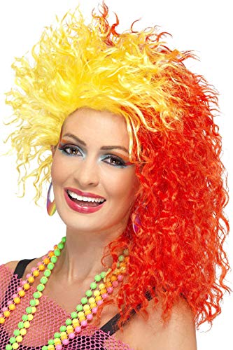 Smiffys 80's Fun Girl Crimp Wig with Yellow Flash - Red