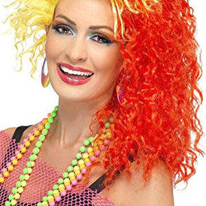 Smiffys 80's Fun Girl Crimp Wig with Yellow Flash - Red