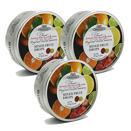 Simpkins Sugar Free Mixed Fruit Travel Sweets 175g Tin (Pack of 3)