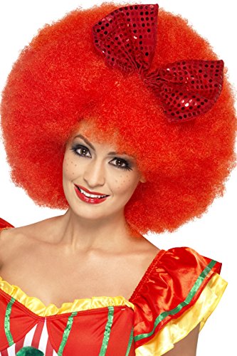 Smiffys Mega Afro Clown Wig with Sequin Bow - Red