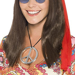 Smiffys Hippy Chick Kit Wig Specs Peace Sign Medallion and Headband - Brown
