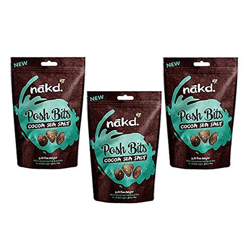 Cocoa Sea Salt - Nakd Posh Bits Raw Fruit Nut Treats - Gluten Wheat Dairy Sugar Free Sharing Bag 130g (Pack of 3)