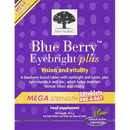 New Nordic Blue Berry Eyebright Plus, Natural Eye Supplement Tablets with Extracts of Blueberry, Lutein, Eyebright and Grapeseed, Pack of 30 Tablets
