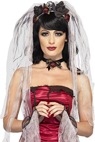 Smiffys Gothic Bride Kit with Rose and Skull Veil Choker and Gloves