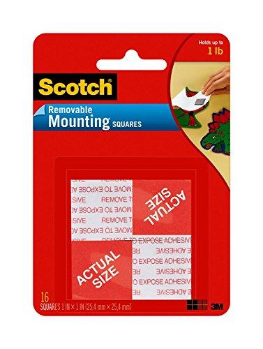 Scotch Removable Mounting Squares, 1-inch x 1-inch, White, 16-Squares (108)