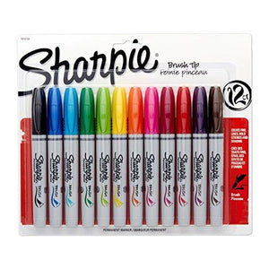 Sharpie 1810704 Permanent Markers, Brush Tip, Assorted, 12 Pack