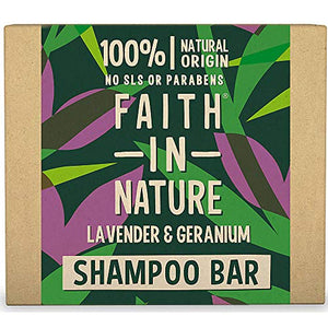 Faith in Nature Natural Lavender and Geranium Shampoo Bar, Nourishing, Vegan and Cruelty Free, Paraben and SLS Free, for Normal to Dry Hair, 85 g