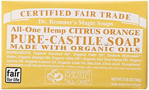 DR BRONNER`S PURE CASTILE SOAP BAR 140g - CITRUS (3 PACK)