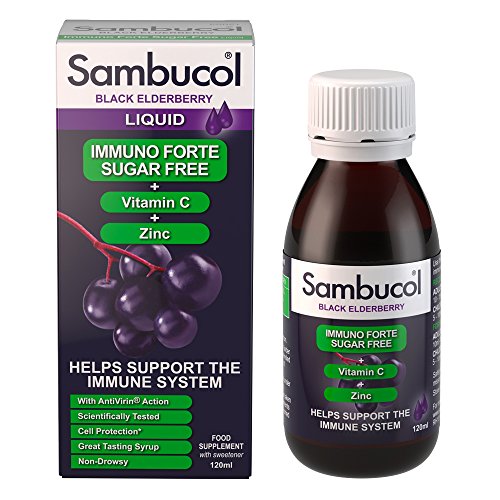 Sambucol Natural Black Elderberry Immuno Forte Sugar Free | Vitamin C | Zinc | Immune Support Supplement | 120ml