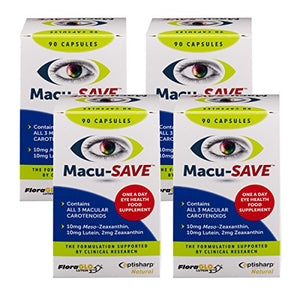 Macu-SAVE Eye Supplement for Macular Health with Meso-Zeaxanthin/Lutein and Zeaxanthin - Pack of 4 X 90 Capsules