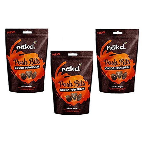 Cocoa Mandarin - Nakd Posh Bits Raw Fruit Nut Treats - Gluten Wheat Dairy Sugar Free Sharing Bag 130g (Pack of 3)