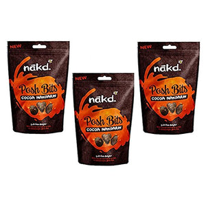 Cocoa Mandarin - Nakd Posh Bits Raw Fruit Nut Treats - Gluten Wheat Dairy Sugar Free Sharing Bag 130g (Pack of 3)